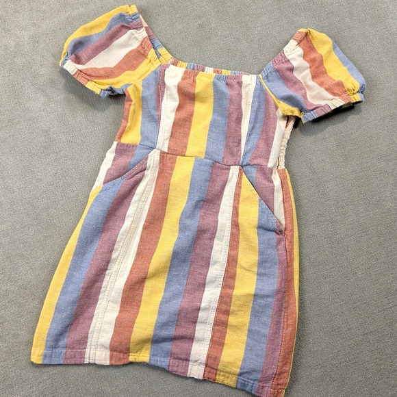 American Eagle Dress Womens Medium Multi Color Stripe Cotton Linen Smocked Mini — photo 2